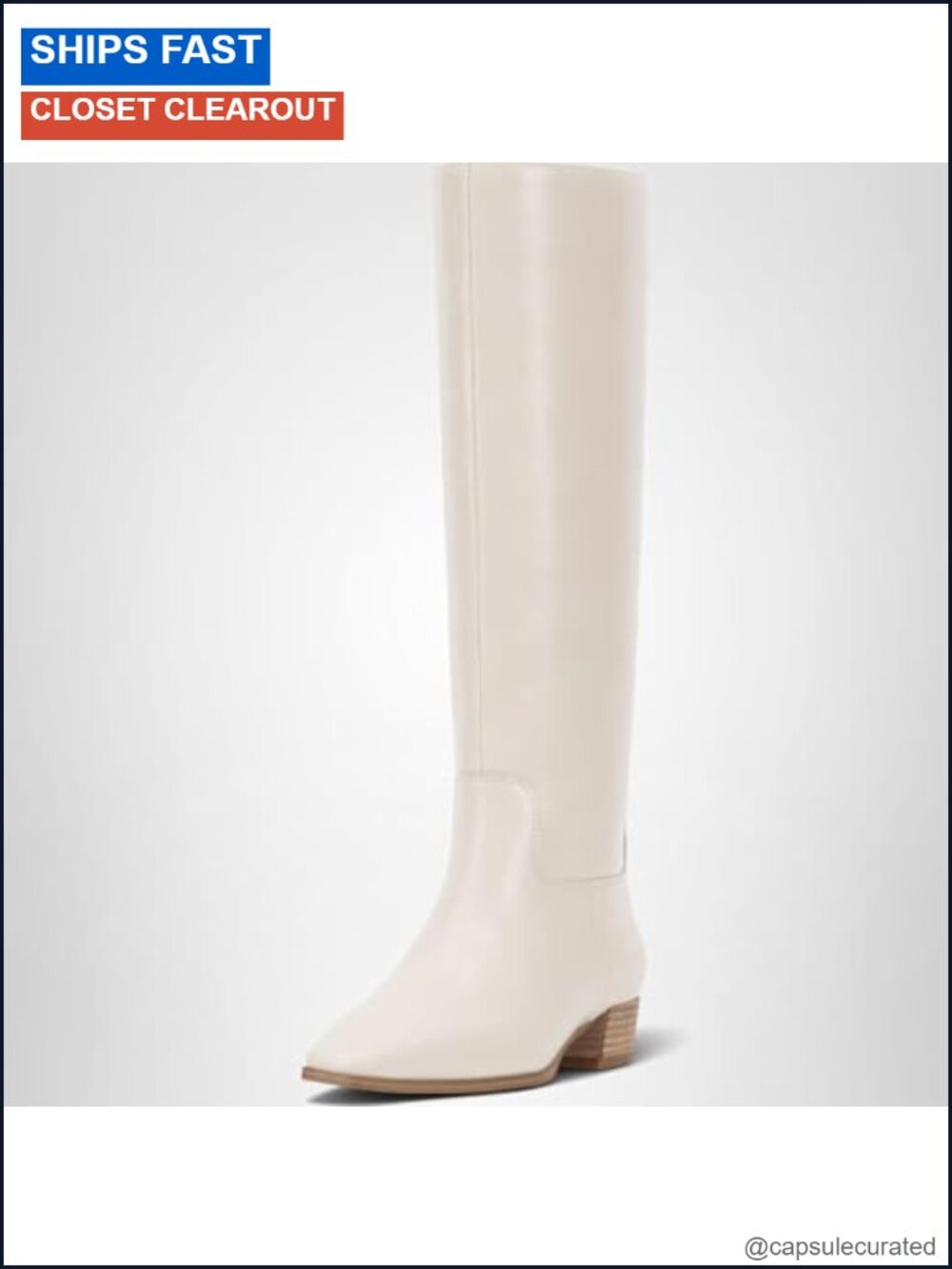 Knee-High Leather Boots, Stacked Heel, Zip Closure, Wide Calf